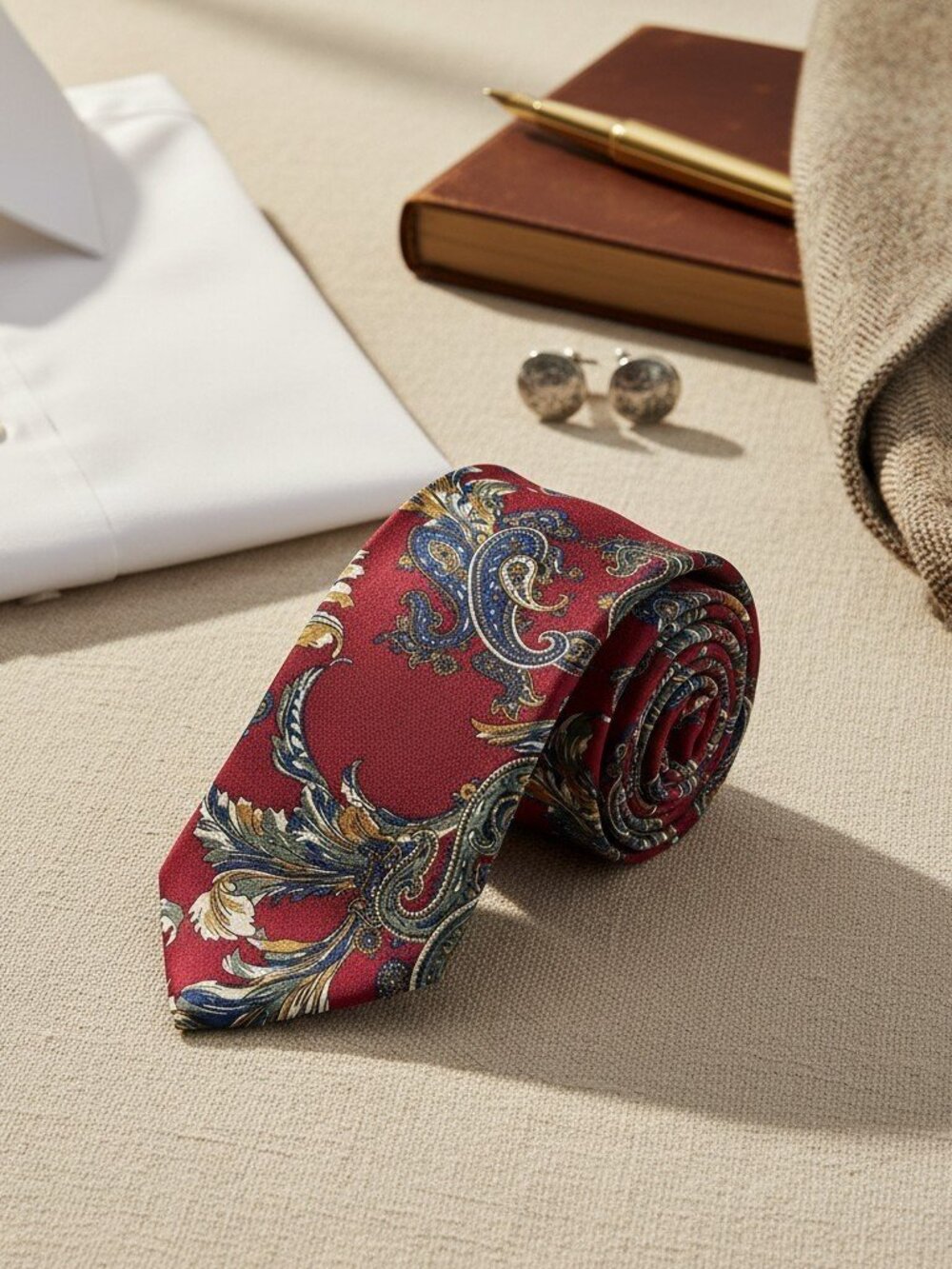 Vintage Halston III Paisley Silk Tie Red Blue Gold Italian Silk USA Made Mens